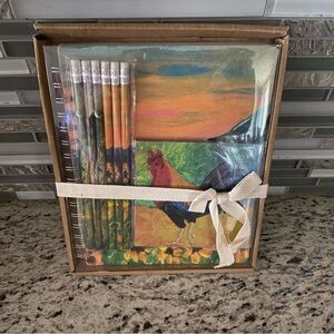 Rooster notebook sticky note  pencil set farmhouse Primitives by Kathy NEW